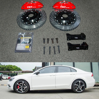 Buy 4 Piston Racing Caliper VW big Brake Kit 355*28 MM High Carbon Disc Racing And Brake Pads For Lamando 18 Inch Rim online manufacture