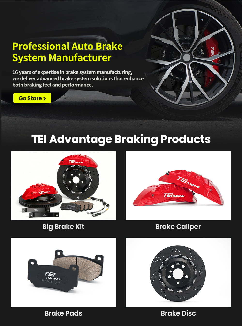 TEI P60EV Big Brake Kit 6 Pot Auto Brake Calipers 18-inch Disc BBK for ...