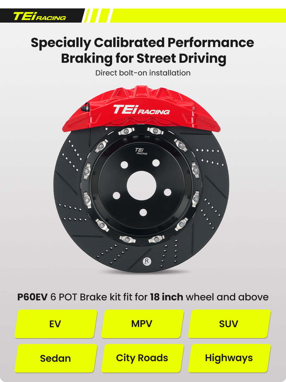 TEI P60EV Big Brake Kit 6 Pot Auto Brake Calipers 18-inch Disc BBK for ...