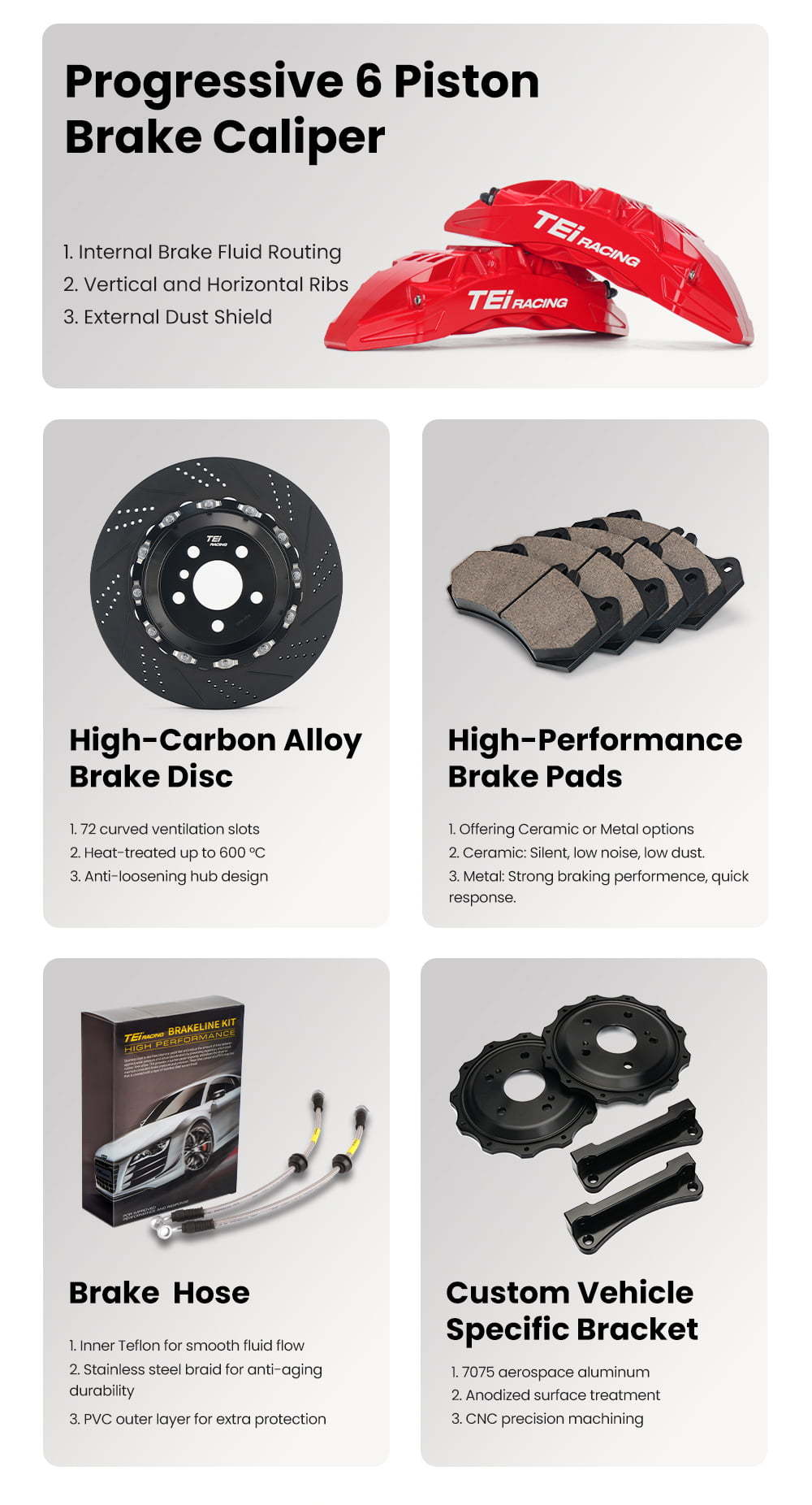TEI P60EV Big Brake Kit 6 Pot Auto Brake Calipers 18-inch Disc BBK for ...