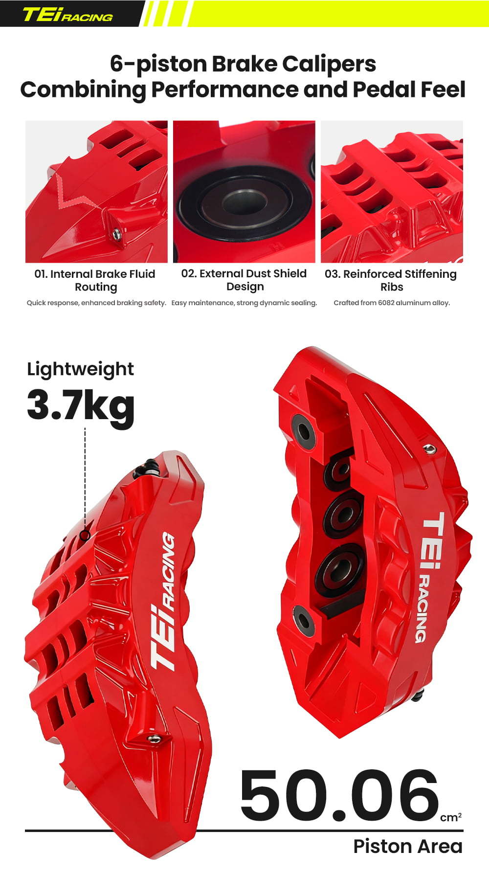 TEI P60EV Big Brake Kit 6 Pot Auto Brake Calipers 18-inch Disc BBK for ...