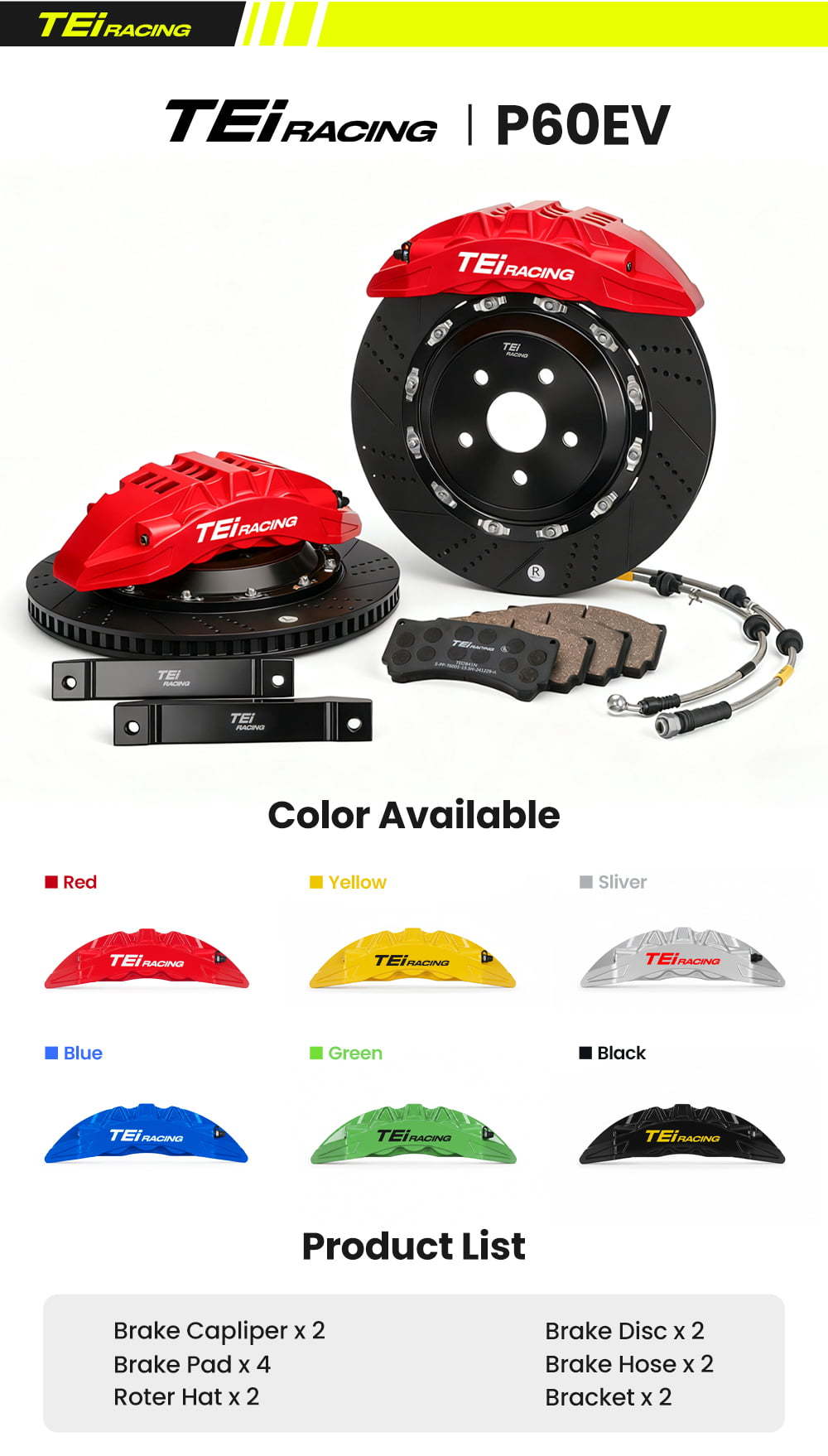 TEI P60EV Big Brake Kit 6 Pot Auto Brake Calipers 18-inch Disc BBK for ...
